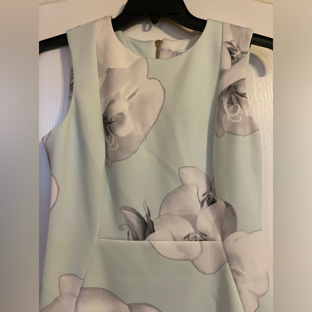 Calvin Klein Mint Green Floral Sheath Scoop Neck Dress 8 Business Career Party - Picture 3 of 7